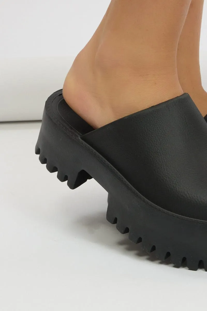 Black Chunky Clogs Mules