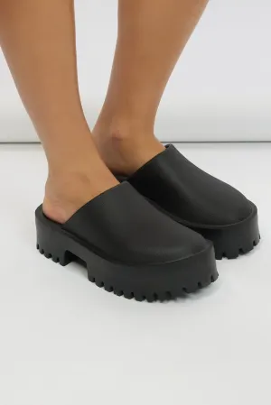 Black Chunky Clogs Mules