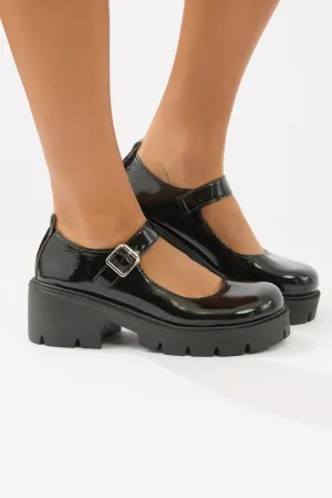 Black Chunky Mary Janes in Patent