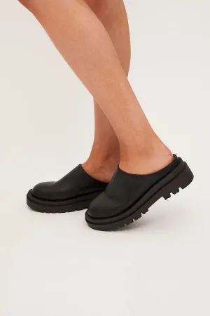 Black Chunky Sole Flat Mules
