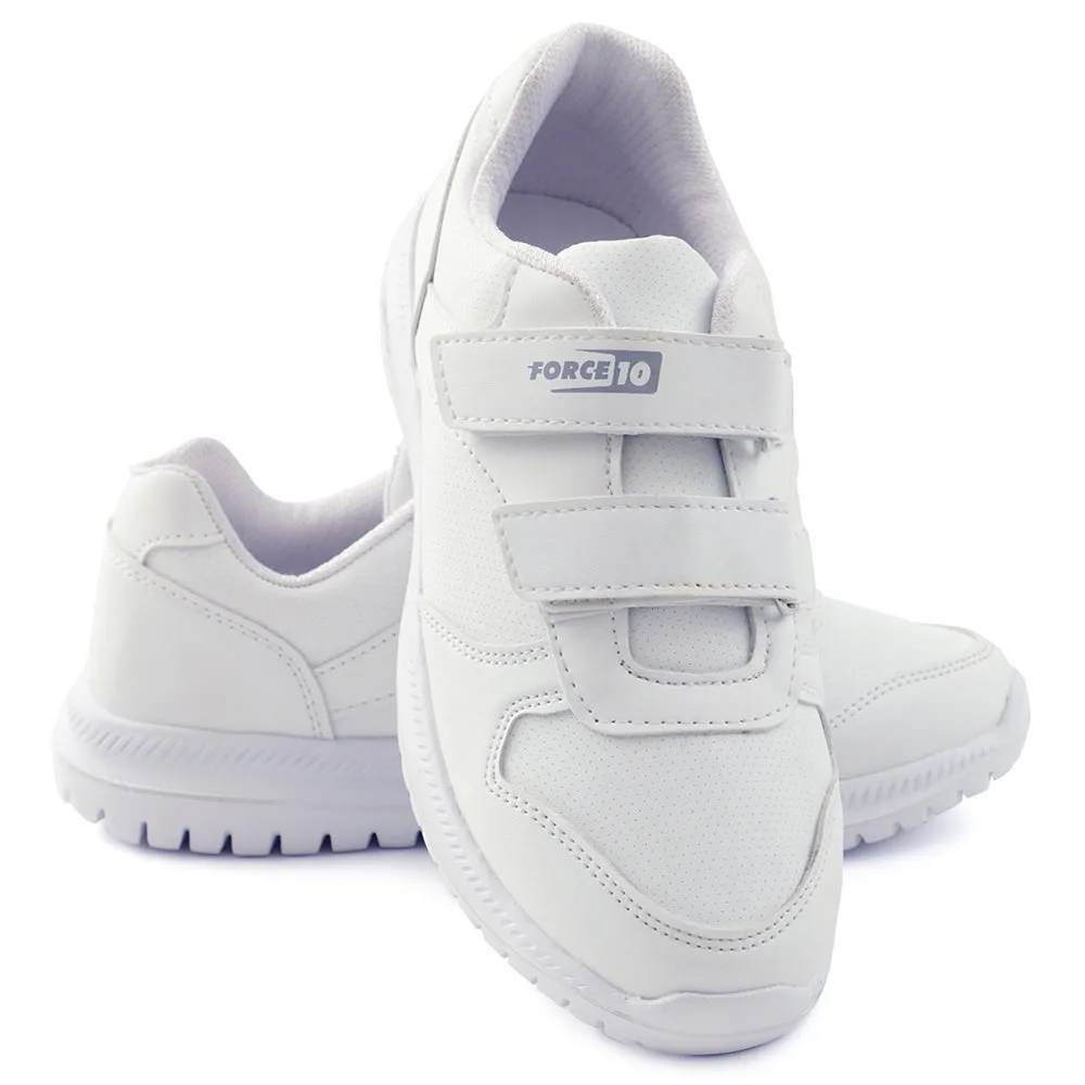 Force 10 White Non Lacing Uniform School Shoes For Kids SKOLPRO-V By Liberty