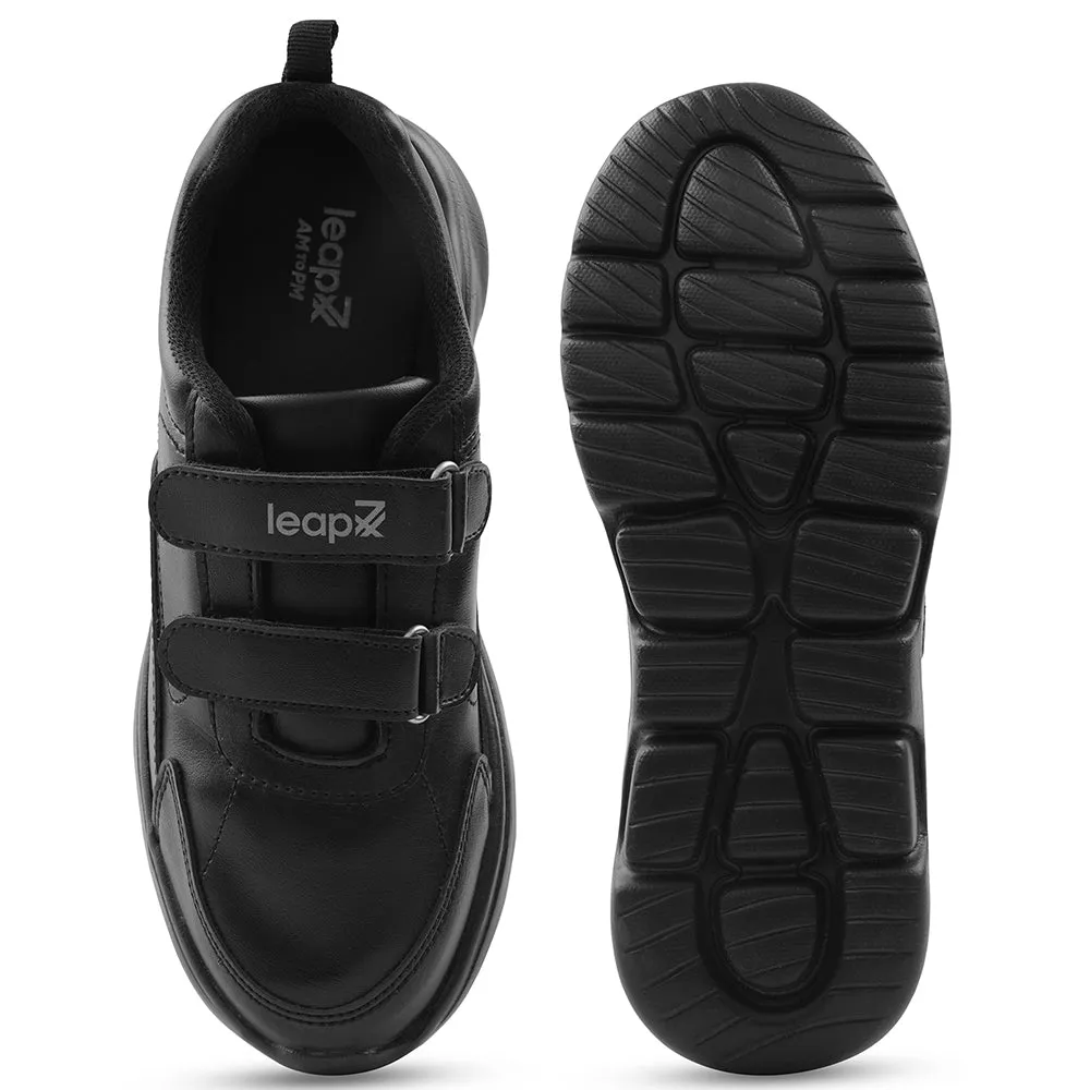 Leap7x Black Non Lacing Uniform School Shoes For Kids SCHLSTAR-V By Liberty
