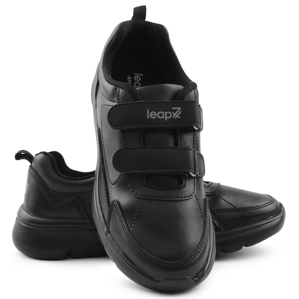 Leap7x Black Non Lacing Uniform School Shoes For Kids SCHLSTAR-V By Liberty