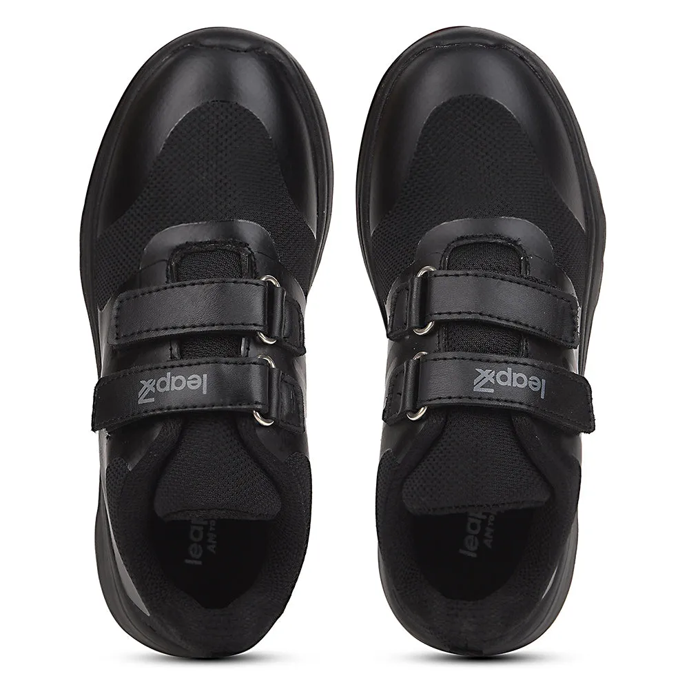 Leap7x Black School Non Lacing Uniform School Shoes For Kids TRIVSKO-2E By Liberty