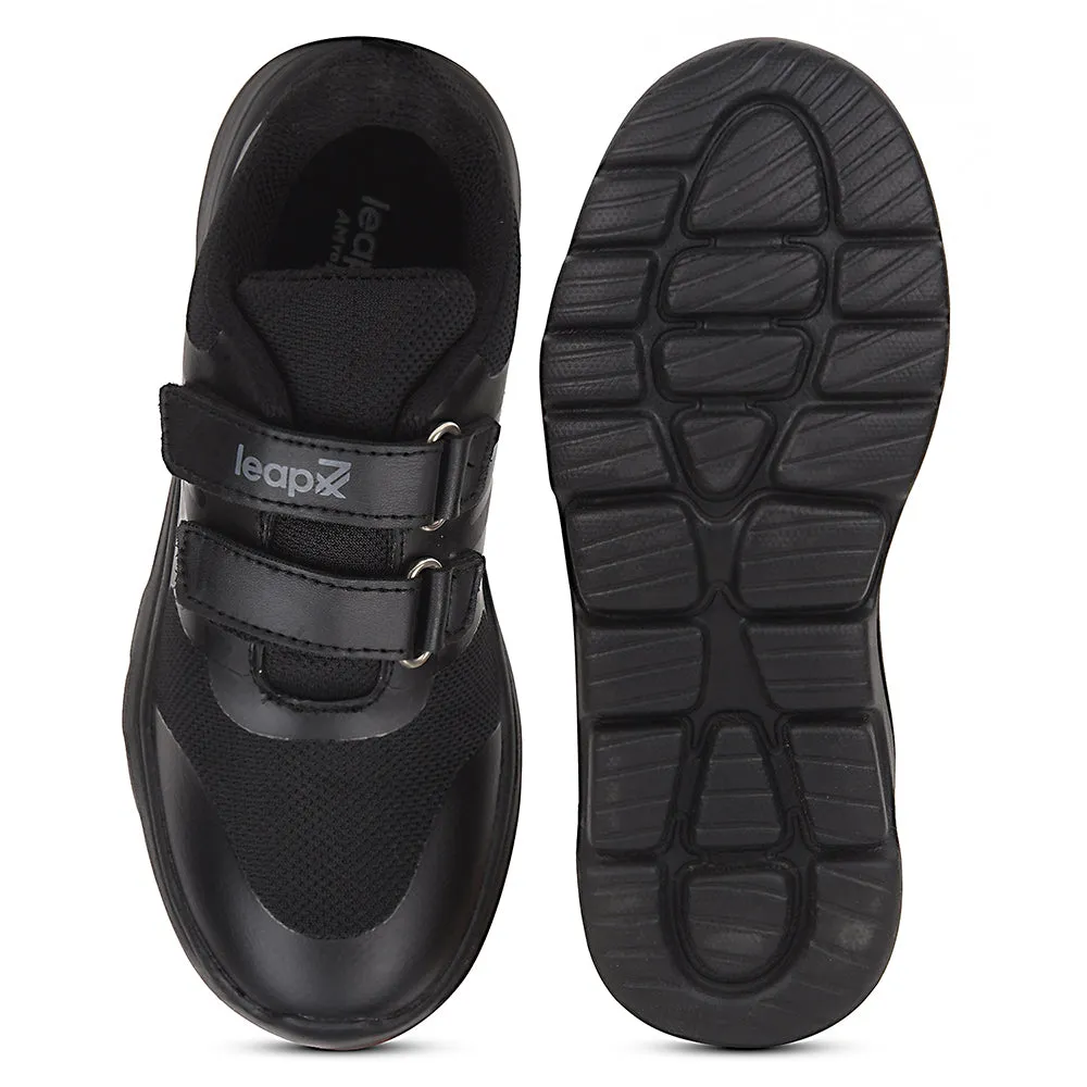 Leap7x Black School Non Lacing Uniform School Shoes For Kids TRIVSKO-2E By Liberty