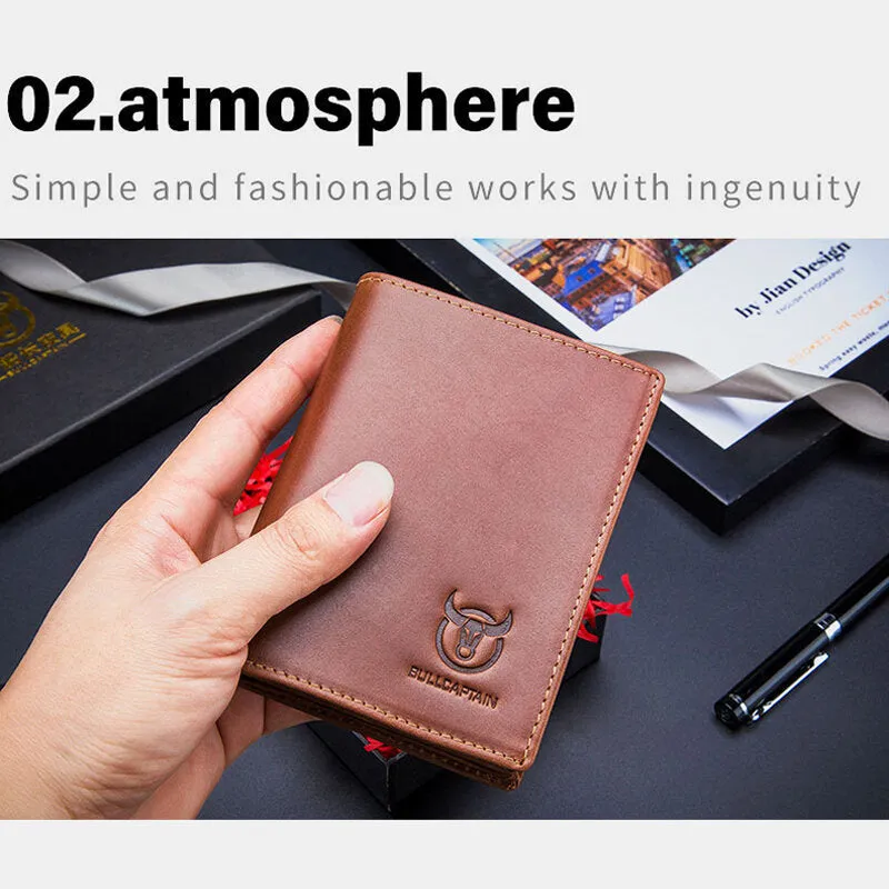 Men Genuine Leather Bifold Multi-card Slot Card Holder Coin Purse Money Clip Wallet