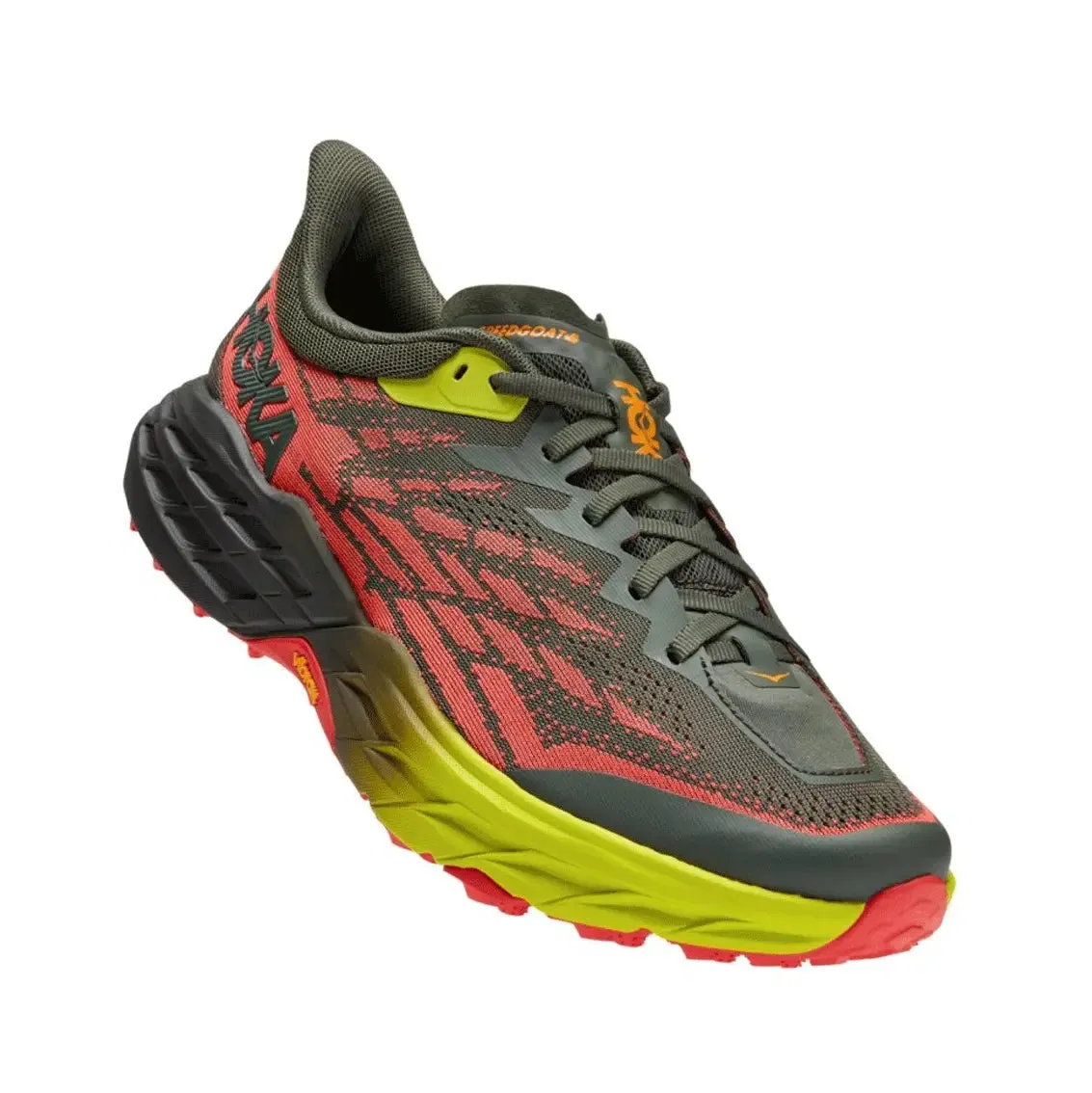 Mens HOKA Speedgoat 5 (Wide) - Thyme / Fiesta
