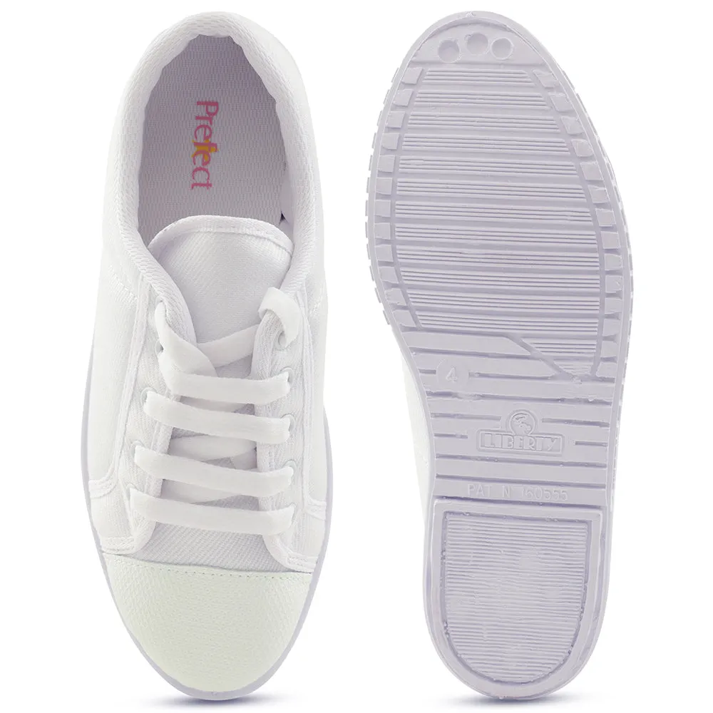Prefect White Lacing PT School Shoes For Kids TENIS By Liberty