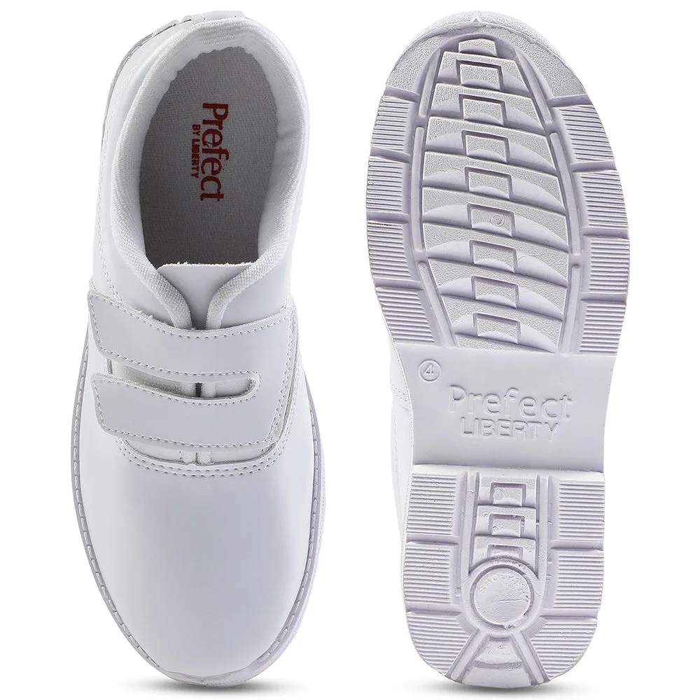 Prefect White Velcro Uniform School Shoes For Kids S/BOY-V By Liberty