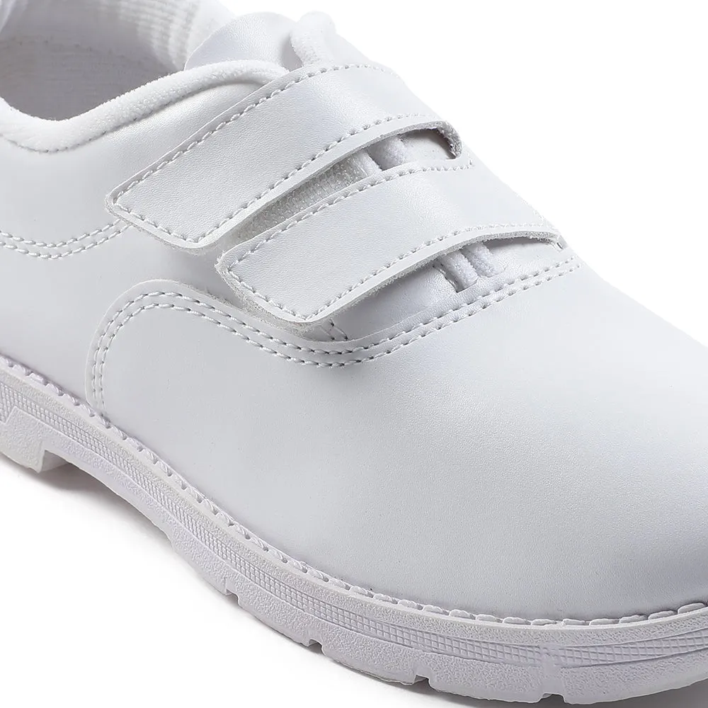 Prefect White Velcro Uniform School Shoes For Kids S/BOY-V By Liberty