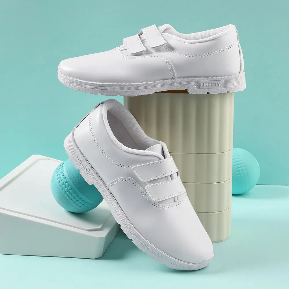 Prefect White Velcro Uniform School Shoes For Kids S/BOY-V By Liberty