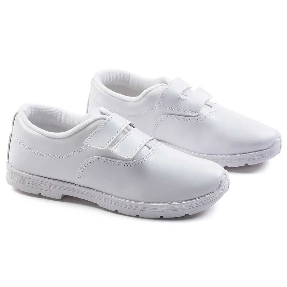 Prefect White Velcro Uniform School Shoes For Kids S/BOY-V By Liberty
