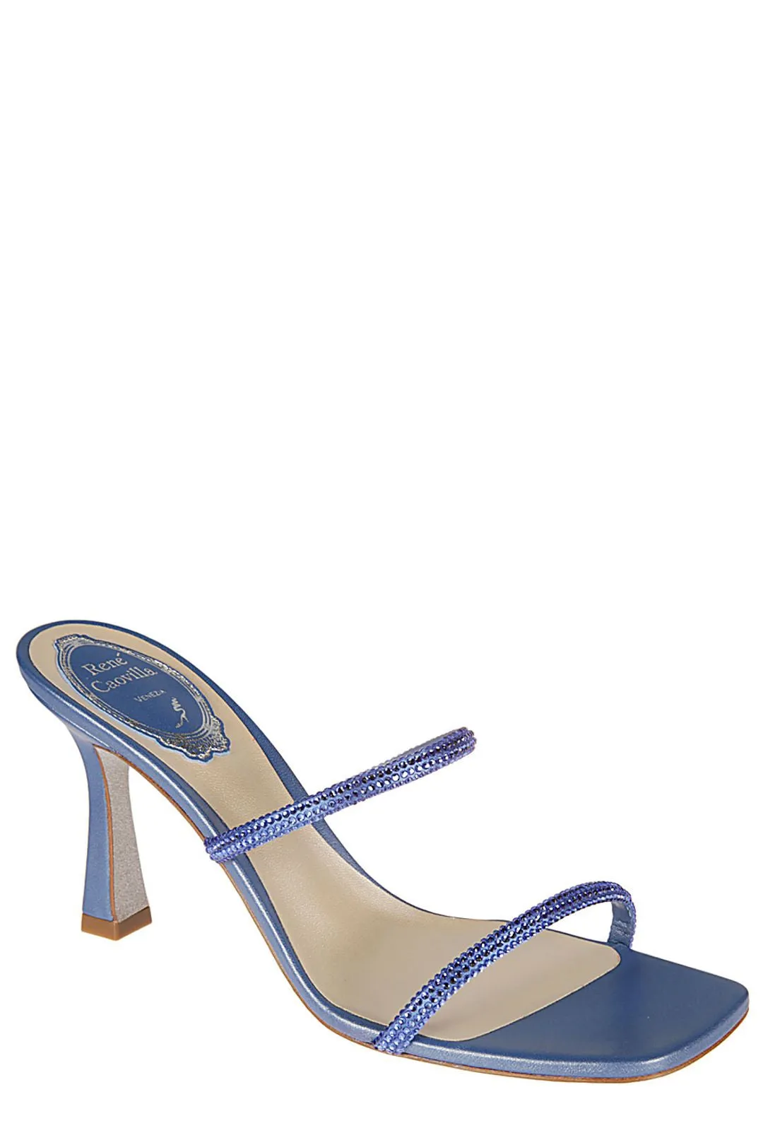 René Caovilla Crystal-Embellished Two-Strap Heel Sandals