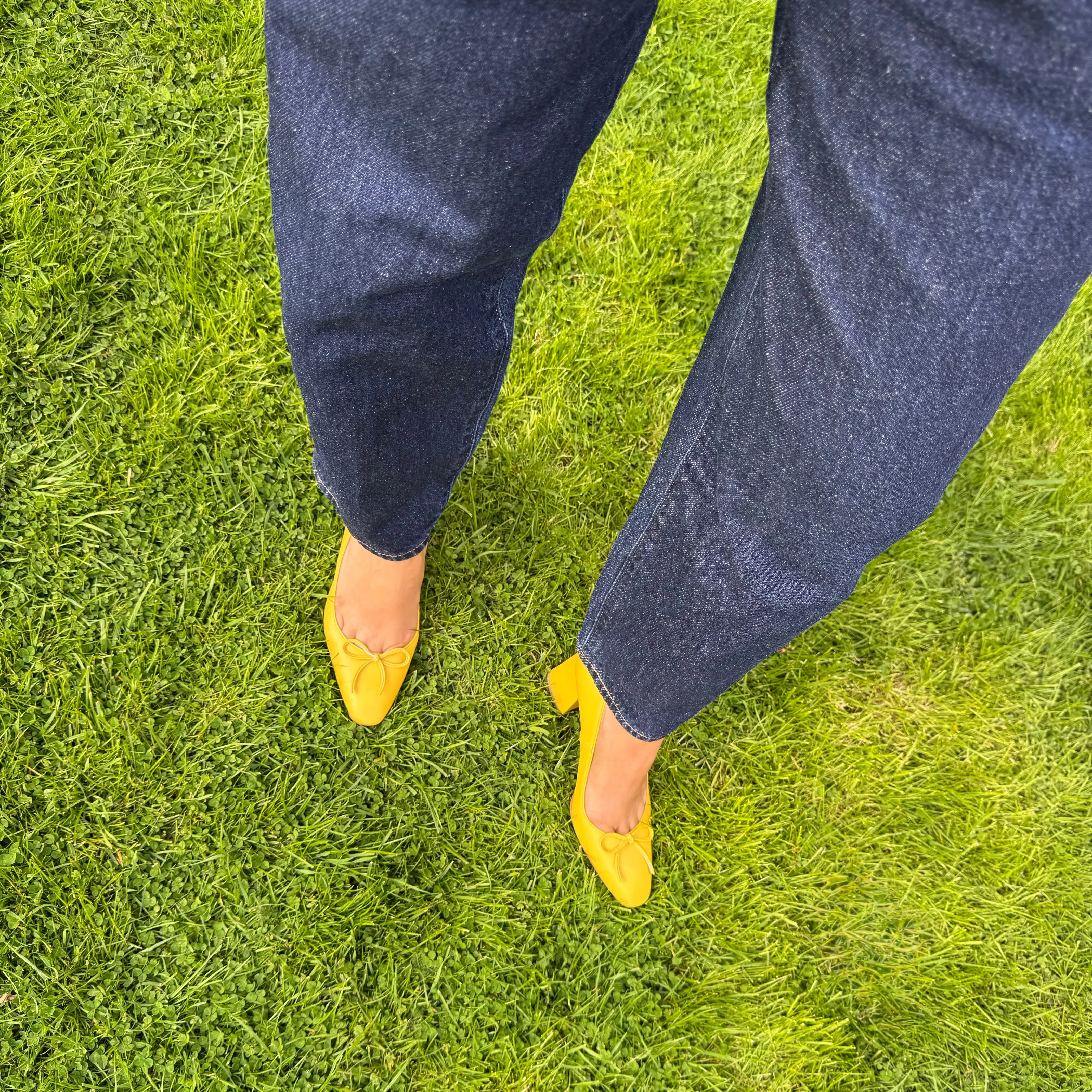 *UK size 2.5 - JANE LEATHER - yellow, 6cm heels
