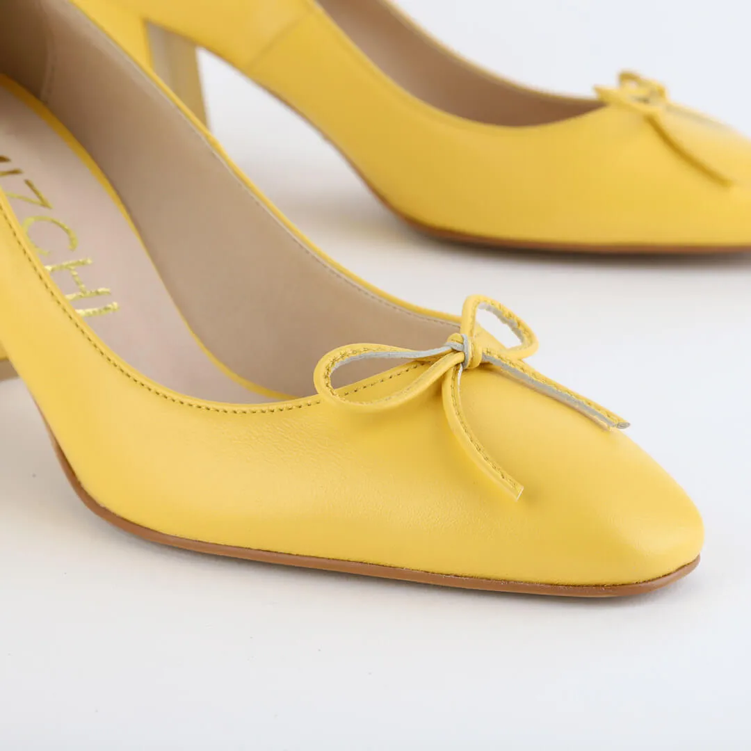 *UK size 2.5 - JANE LEATHER - yellow, 6cm heels