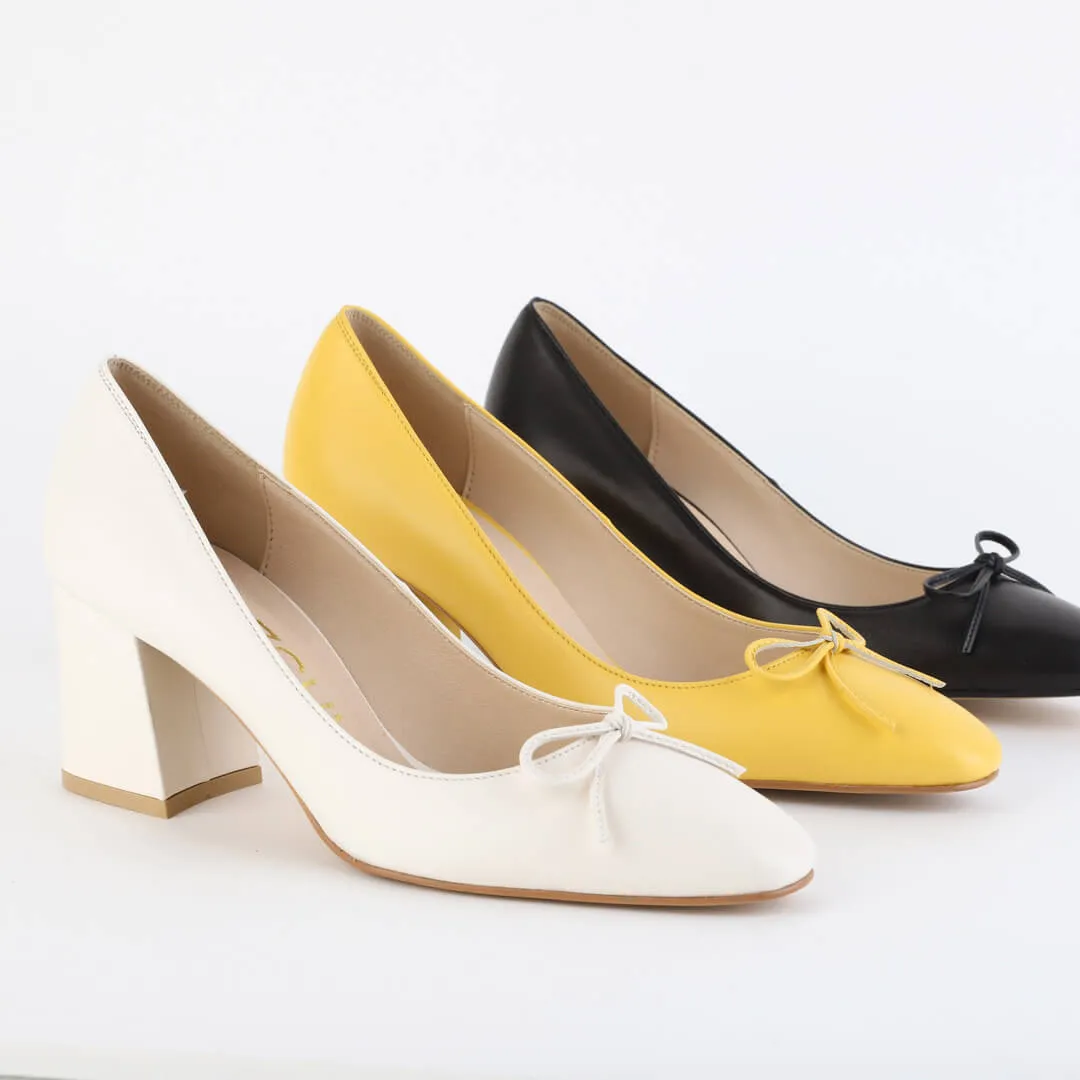 *UK size 2.5 - JANE LEATHER - yellow, 6cm heels