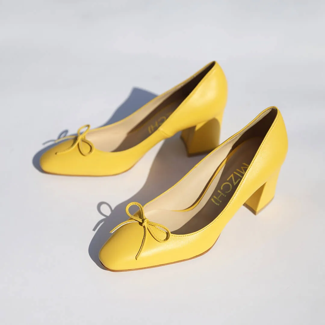 *UK size 2.5 - JANE LEATHER - yellow, 6cm heels