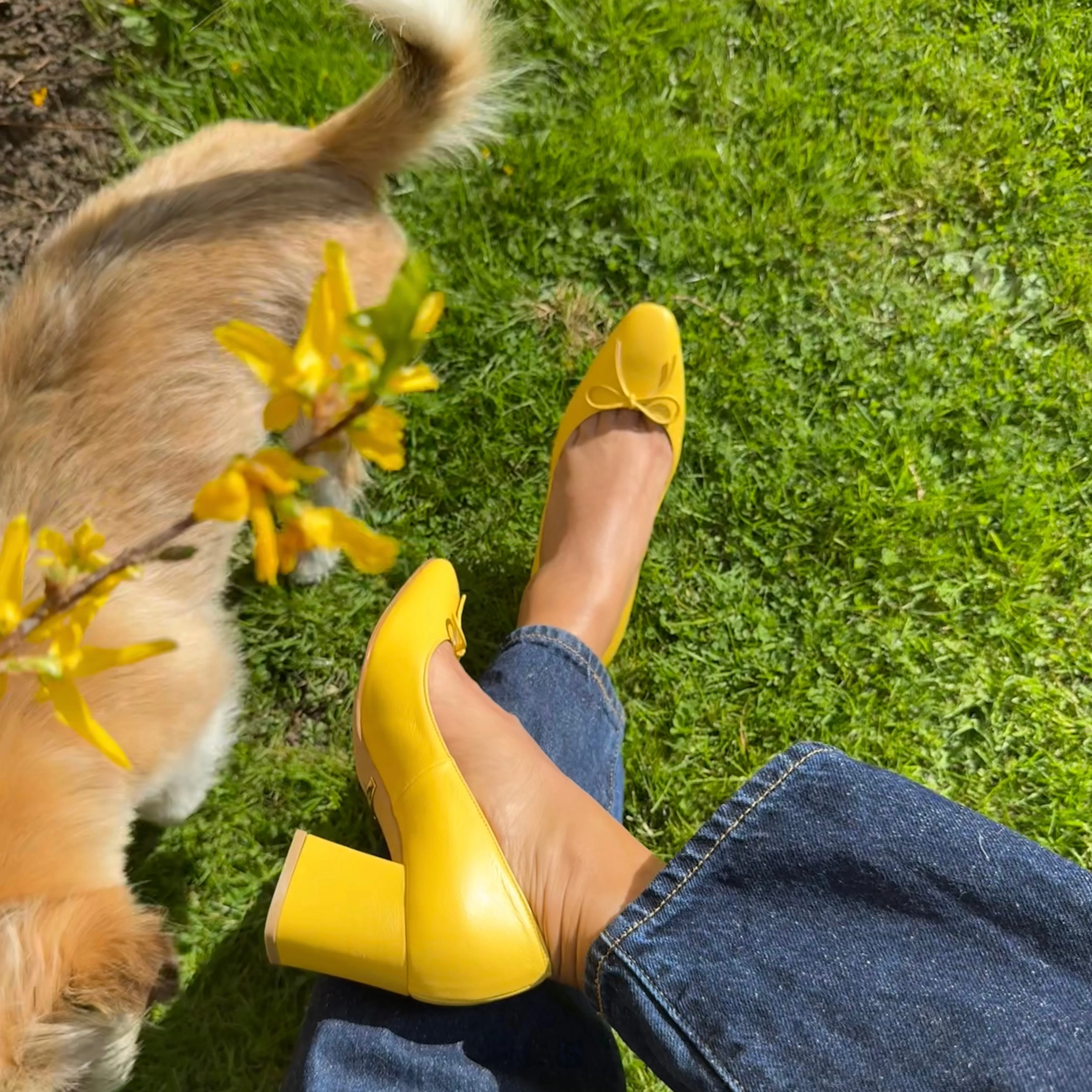 *UK size 2.5 - JANE LEATHER - yellow, 6cm heels